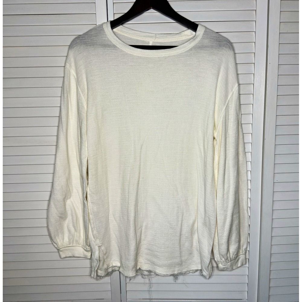 Free People We The Free White Thermal Long Sleeve Raw Hem Top Women’s S Casual